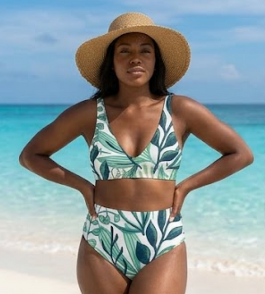 Botanical High-Waisted Bikini UPF 50+ Protection