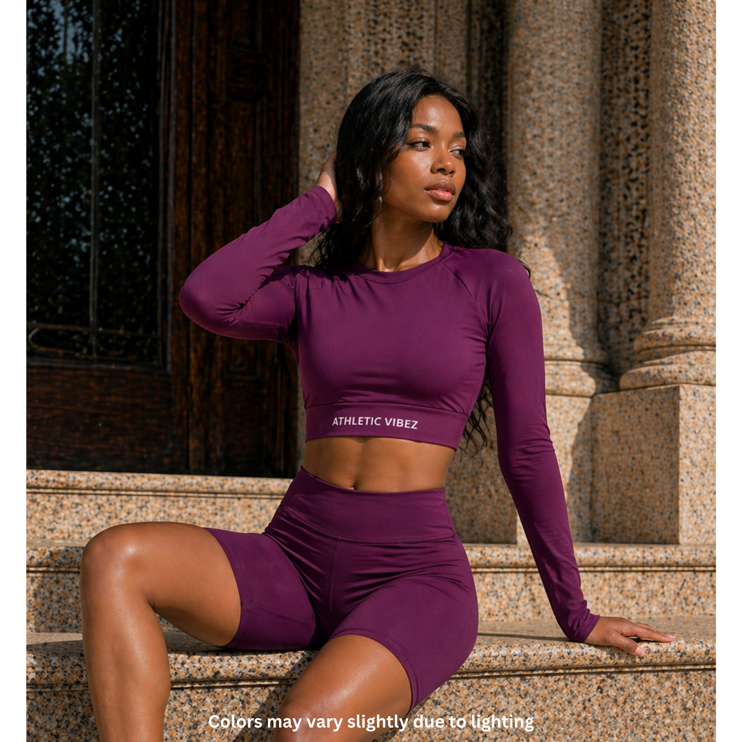 Athletic VIbez Long-Sleeve Crop Top - Plum