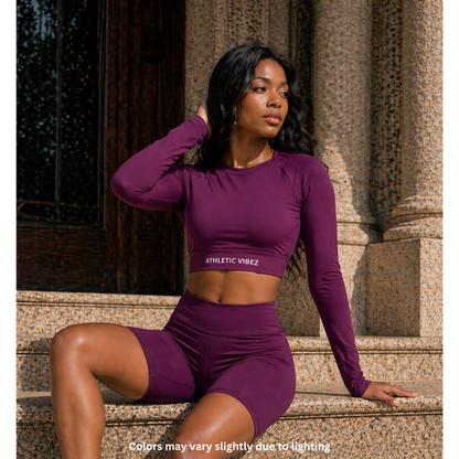 Athletic VIbez Long-Sleeve Crop Top - Plum