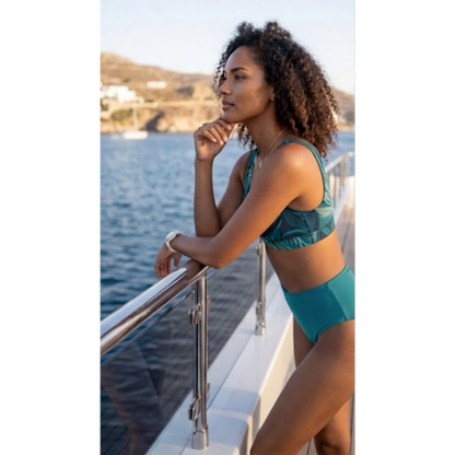 Botanical High-Waisted Bikini (Teal) 1 UPF 50+