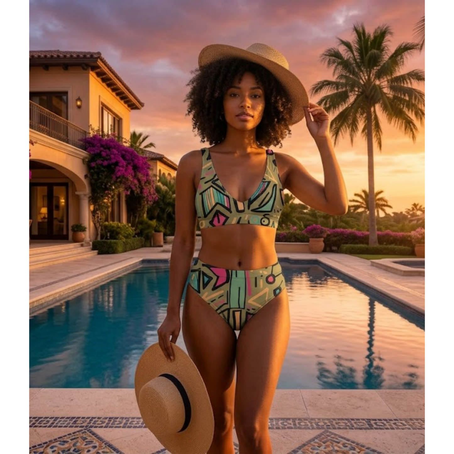 Electric Doodle High-Waisted Bikini