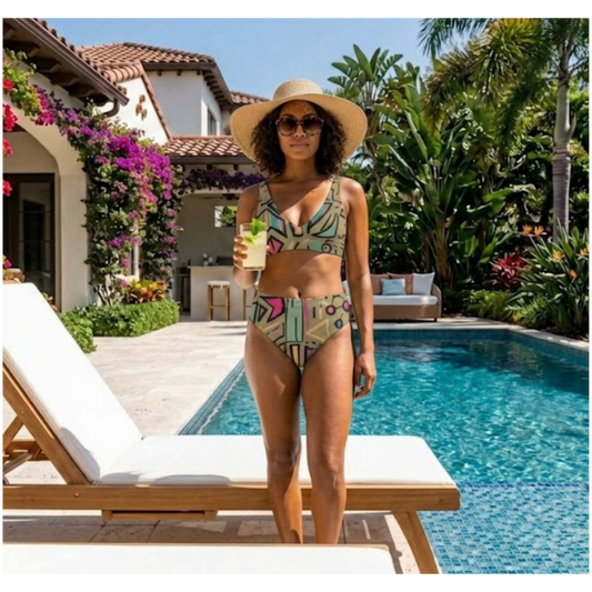 Electric Doodle High-Waisted Bikini