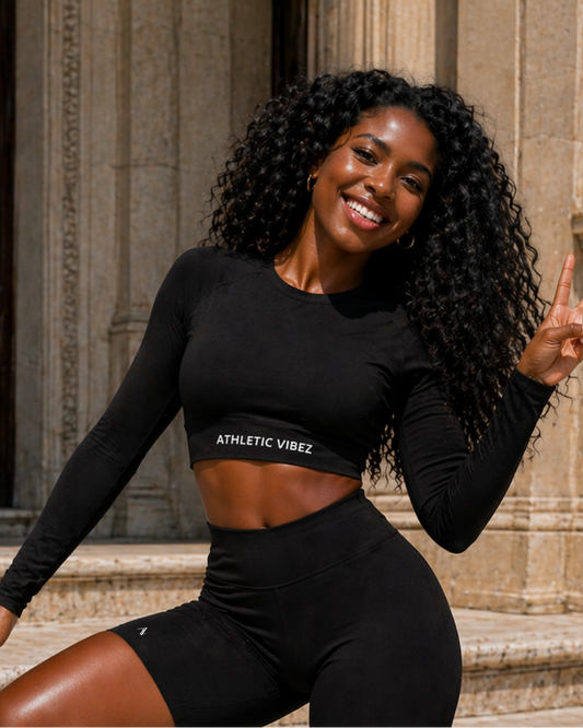 Athletic Vibez Long-Sleeve Crop Top - Black