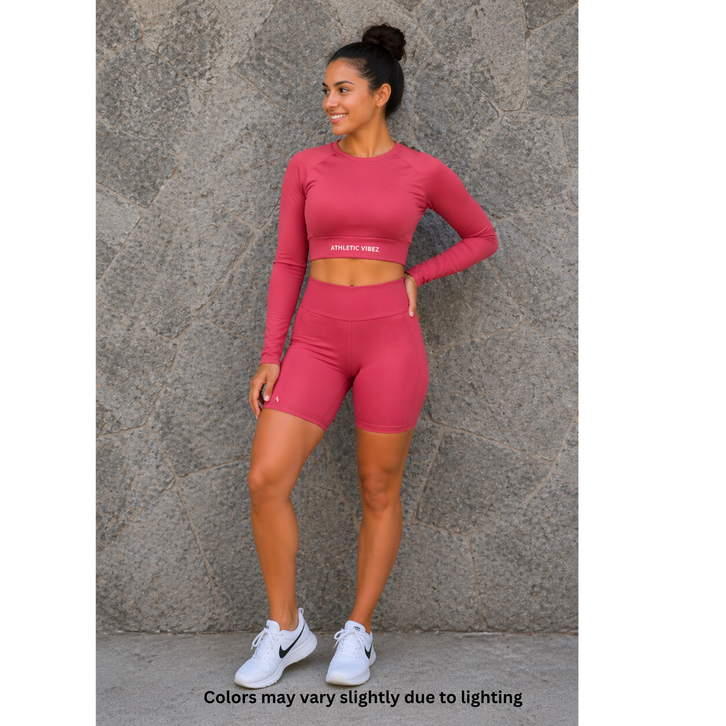 Athletic Vibez Long-Sleeve Crop Top - Cabaret