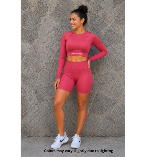 Athletic Vibez Long-Sleeve Crop Top - Cabaret