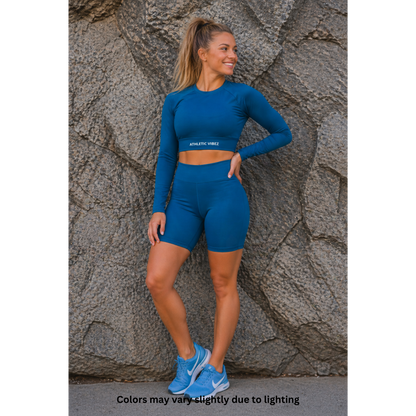 Athletic Vibez Long-Sleeve Crop Top - Cerulean