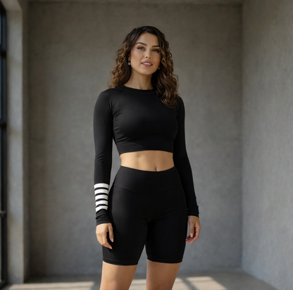 Athletic Vibez Black Long-Sleeve Crop Top UPF 50+