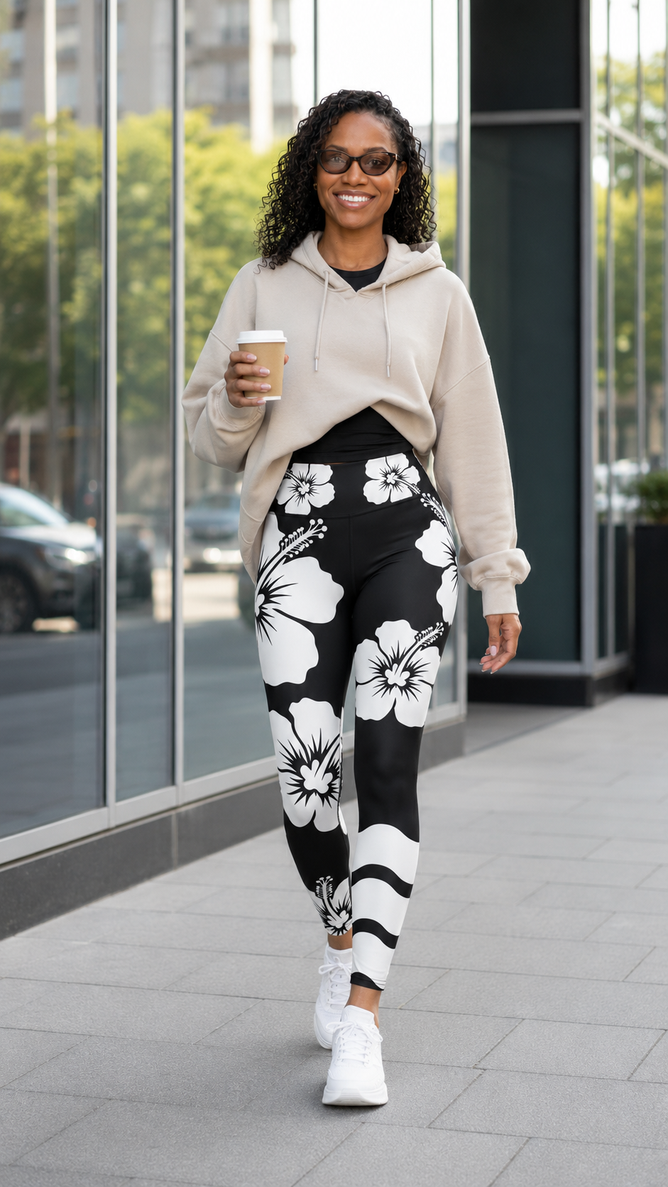 Hibiscus Wave Black High Waist Leggings UPF 50+
