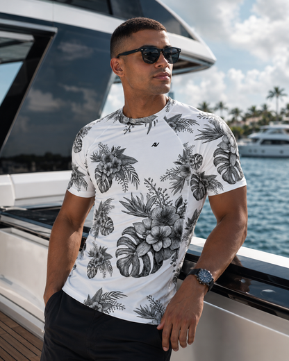 Floral Sketch Rash Guard UPF 50+ Protection