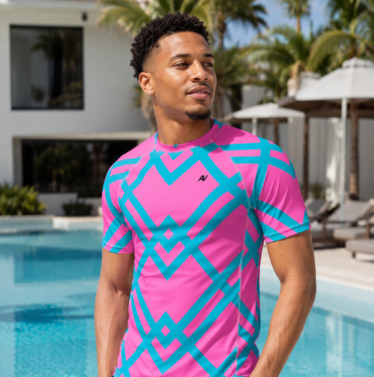 Electric Hibiscus Men's Rash Guard UPF 50+ Protection
