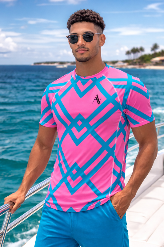 Electric Hibiscus Men's Rash Guard UPF 50+ Protection