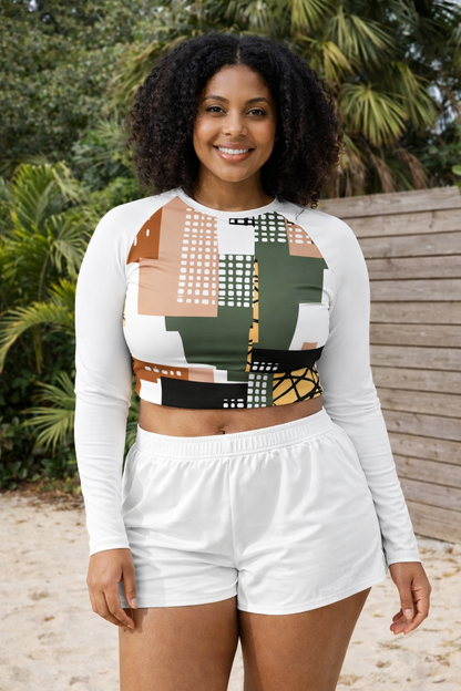 Desert Mosaic Long-Sleeve Crop Top UPF 50+ Protection
