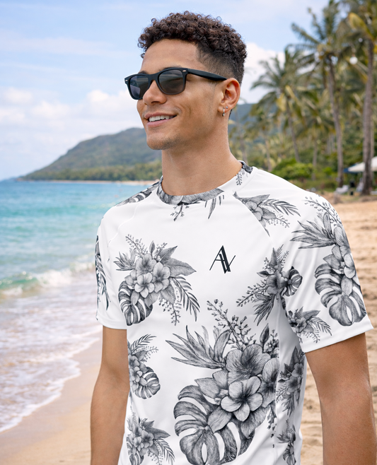Floral Sketch Rash Guard UPF 50+ Protection