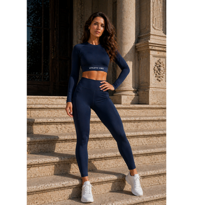 Athletic Vibez Long-Sleeve Crop Top - Navy