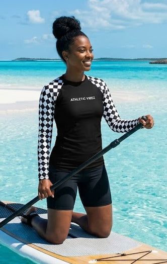AV Diamond Women's Rash Guard - Black/White