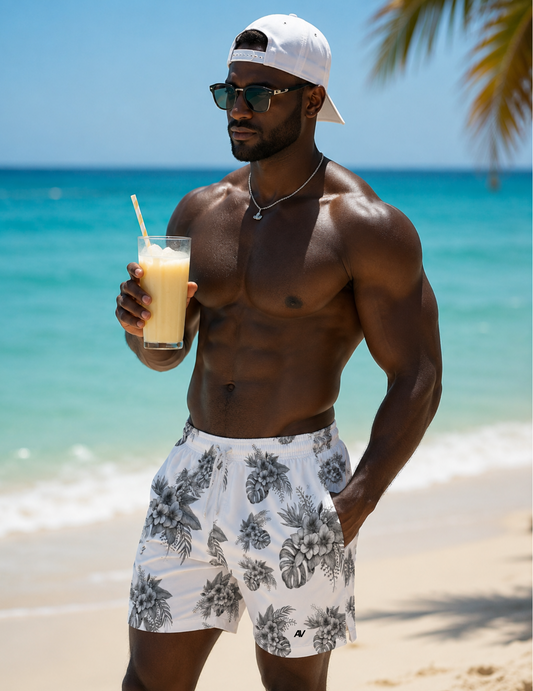 Floral Sketch Swim Trunks UPF 50+ Protection